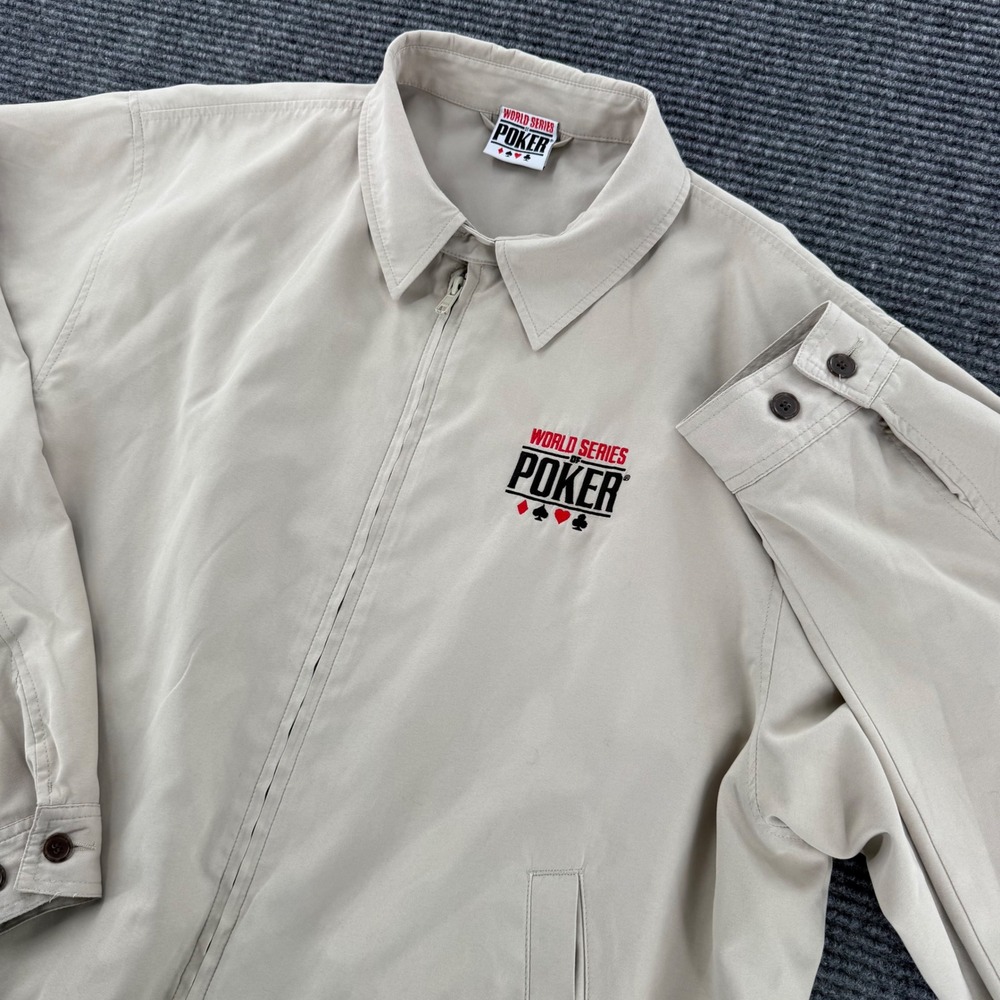 WSOP World Series of Poker Mens XL Tan Harrington Jacket Full Zip Windbreaker